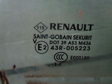 RENAULT ZOE 2016 SZYBA DRZWI PRAWY PRAWA TYŁ TYLNA